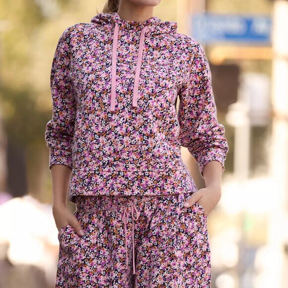 Anthropologie Daily Practice MED Drawstring Ditsy Floral Hooded Sweatshirt - Picture 1 of 9
